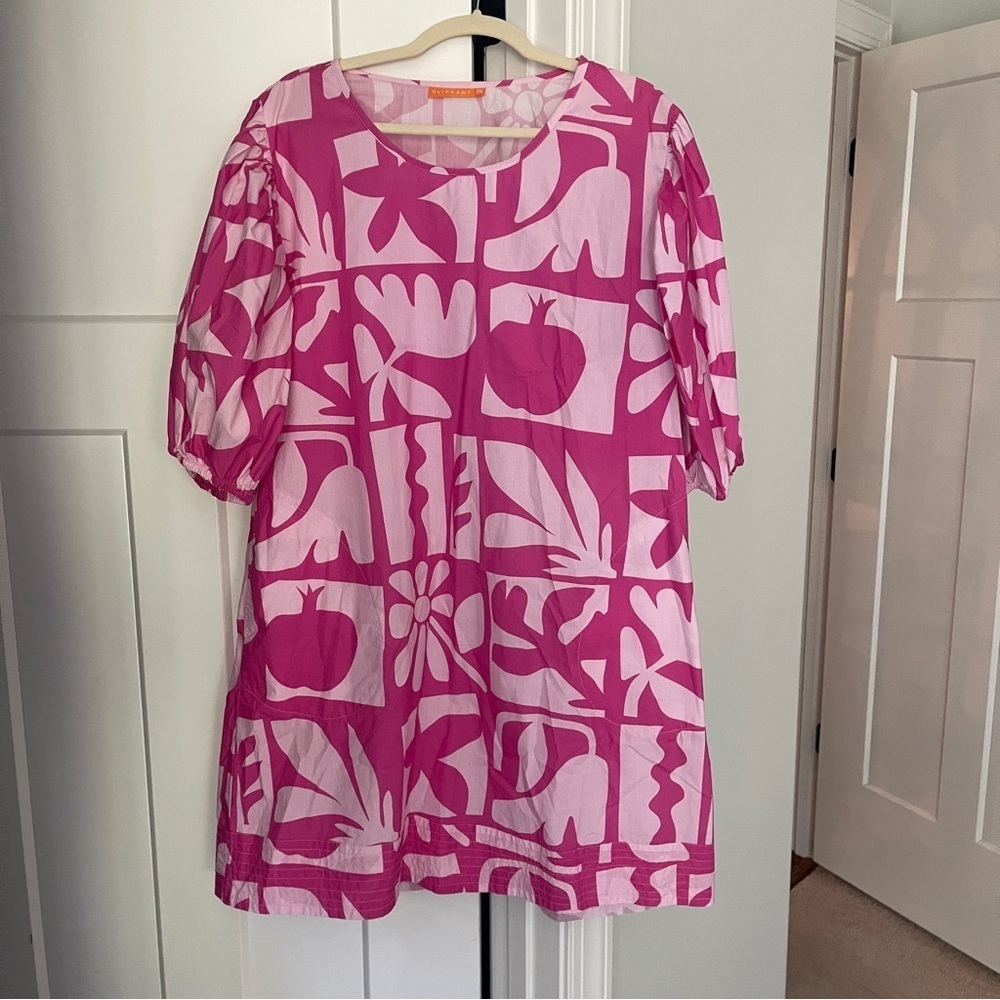 Oliphant‎ puff sleeve pink short sleeve dress